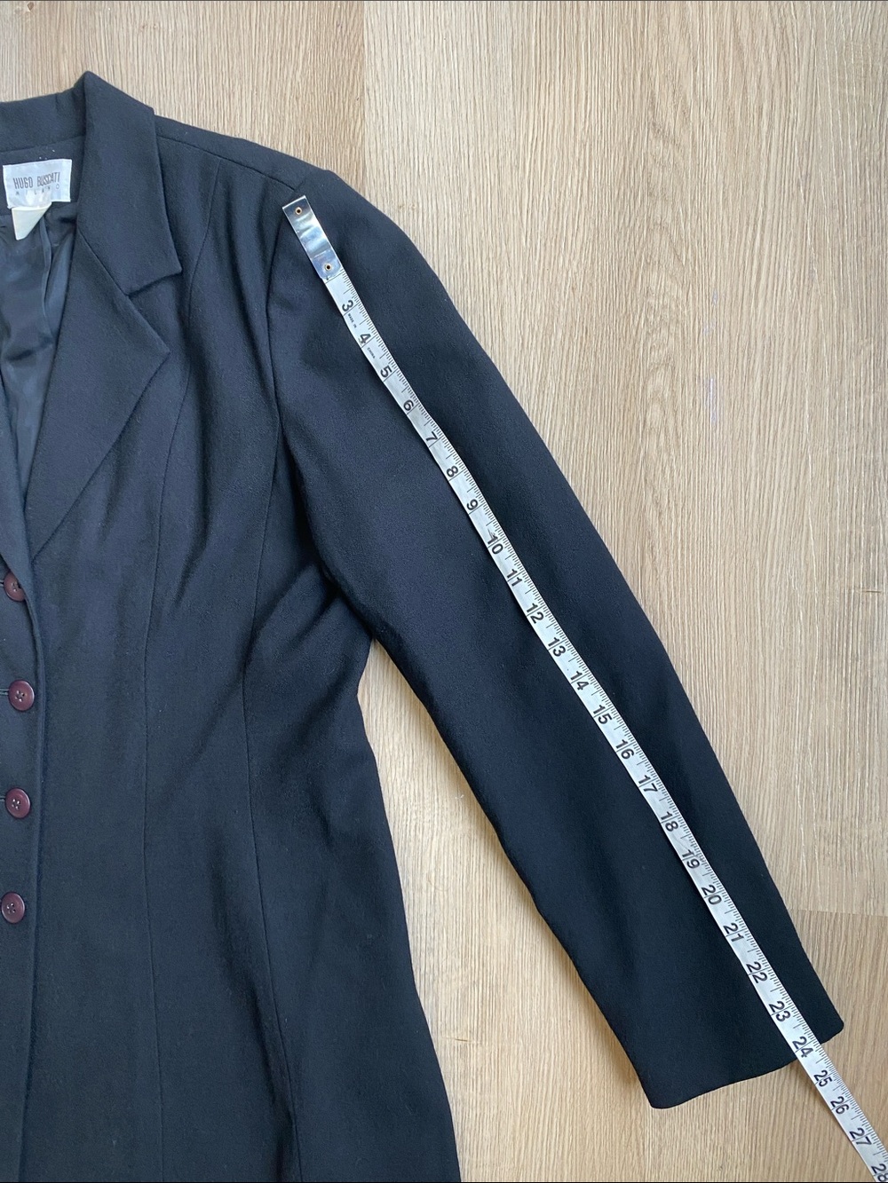 Vintage Hugo Buscati Milano Black 100% Wool Tailored Blazer Jacket Size 16 - Picture 11 of 11